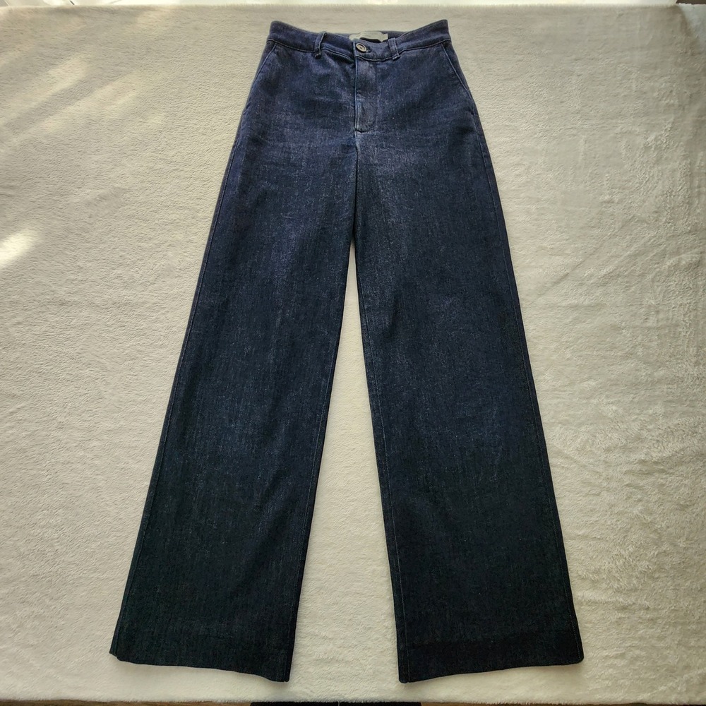 Contemporaine Wide Leg Jeans Women 27 Dark Blue High Rise Organic Cotton 27W 33L